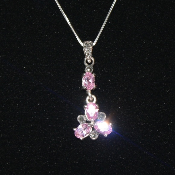 Sterling silver pink ice and marcasite necklace - Picture 5 of 5